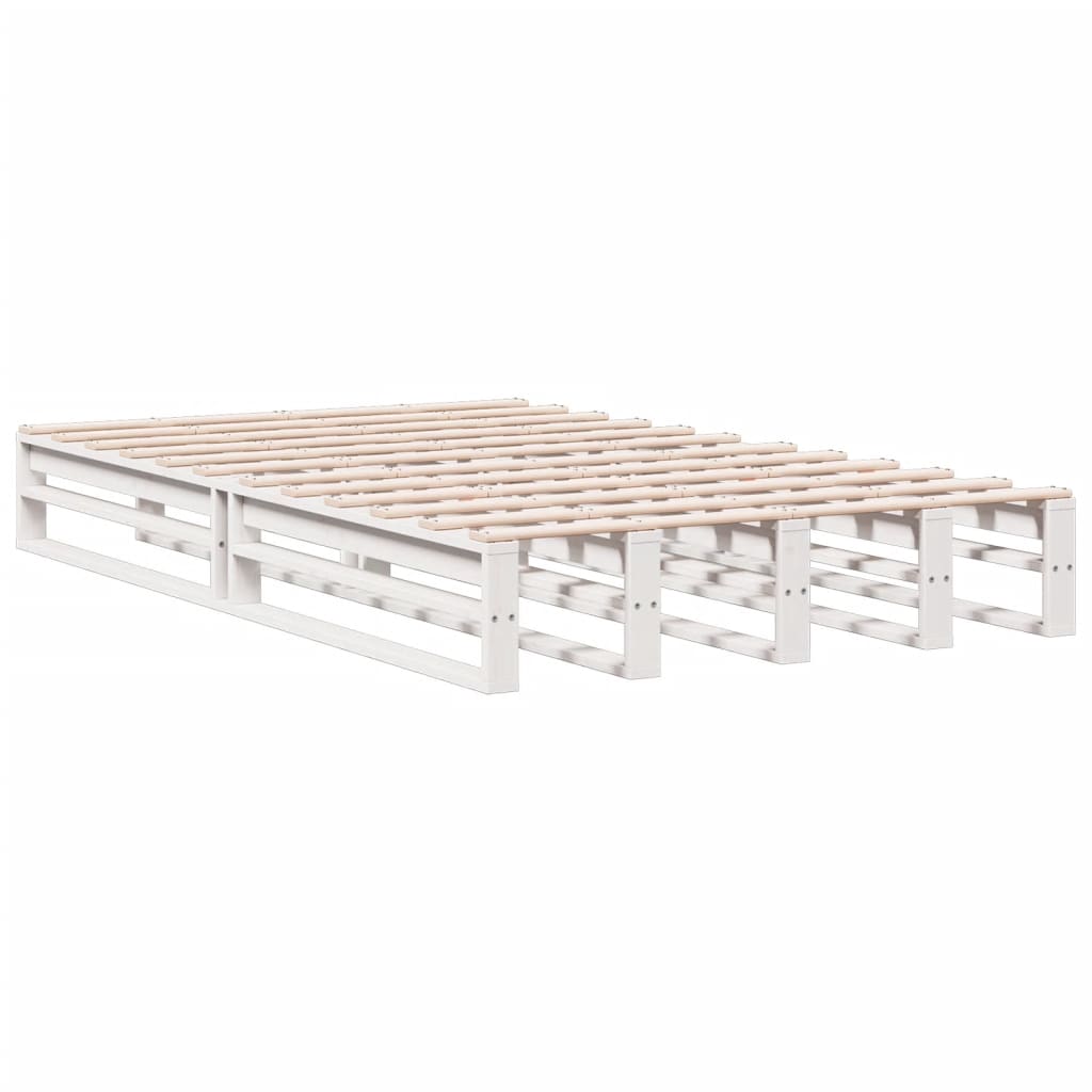 vidaXL Pat cu bibliotecă fără saltea, alb, 135x190 cm, lemn masiv pin vidaXL Pat cu bibliotecă fără saltea, alb, 135x190 cm, lemn masiv pin