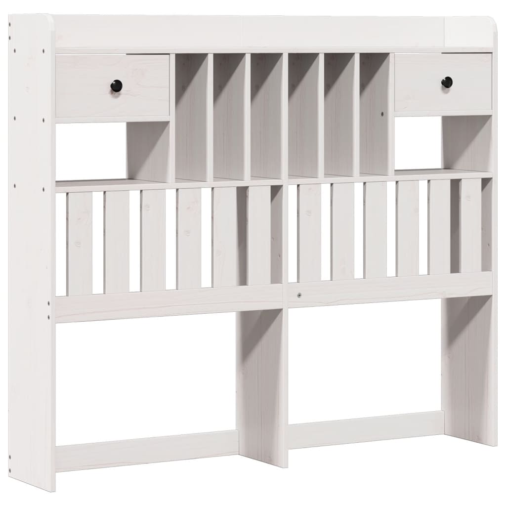 vidaXL Pat cu bibliotecă fără saltea, alb, 135x190 cm, lemn masiv pin vidaXL Pat cu bibliotecă fără saltea, alb, 135x190 cm, lemn masiv pin