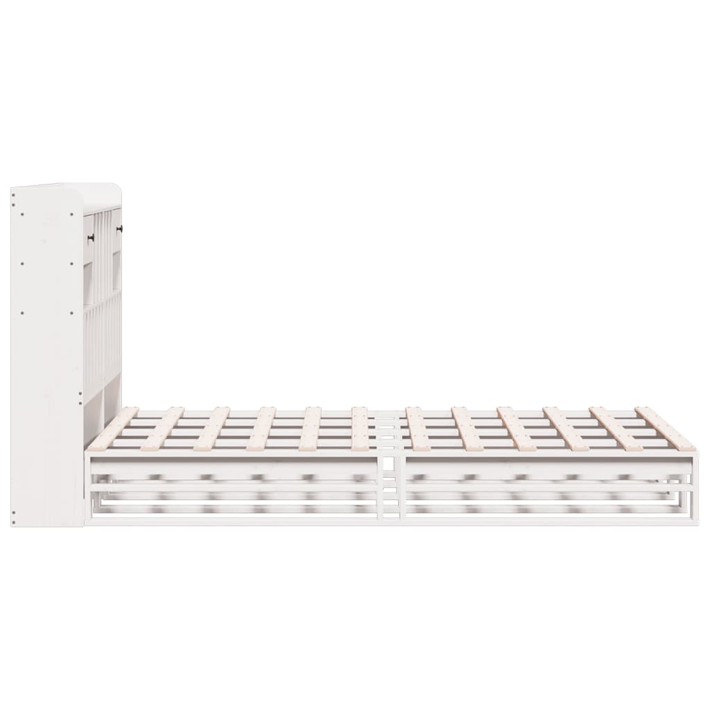 vidaXL Pat cu bibliotecă fără saltea, alb, 135x190 cm, lemn masiv pin vidaXL Pat cu bibliotecă fără saltea, alb, 135x190 cm, lemn masiv pin