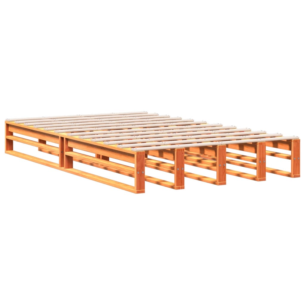vidaXL Pat cu bibliotecă fără saltea maro 135x190 cm lemn masiv de pin