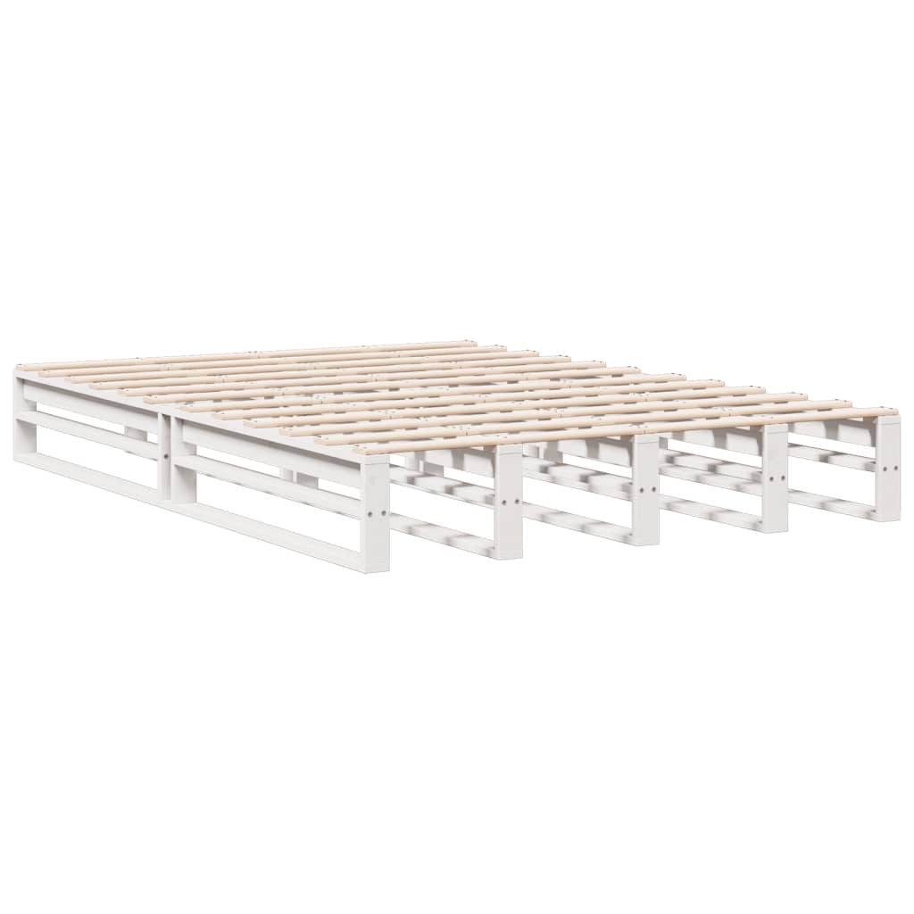 vidaXL Pat cu bibliotecă fără saltea, alb, 140x190 cm, lemn masiv pin