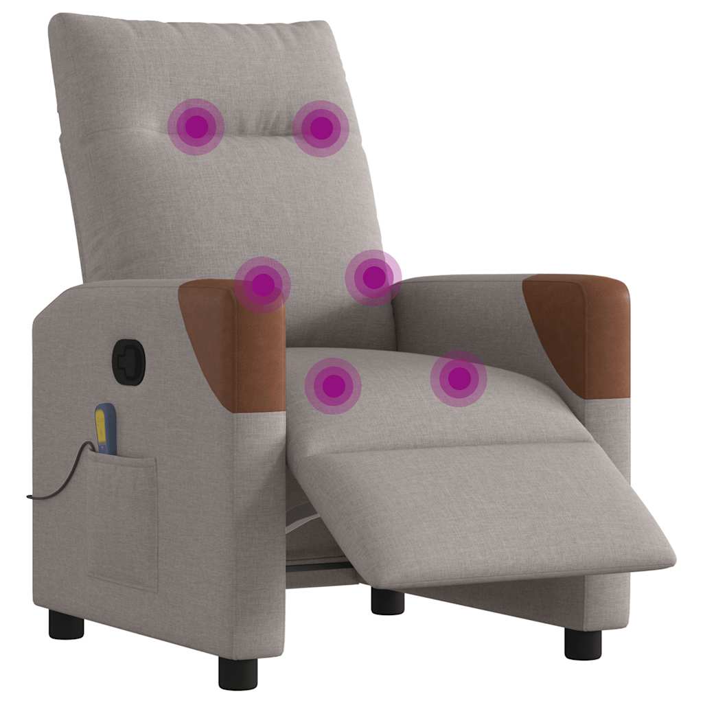 vidaXL Fotoliu electric de masaj rabatabil, gri taupe, textil