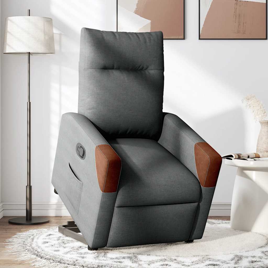 vidaXL Fotoliu rabatabil cu ridicare pe verticală, gri închis, textil vidaXL Fotoliu rabatabil cu ridicare pe verticală, gri închis, textil