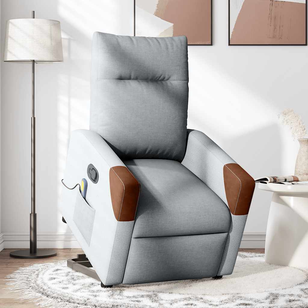 vidaXL Fotoliu de masaj rabatabil cu ridicare, gri deschis, textil vidaXL Fotoliu de masaj rabatabil cu ridicare, gri deschis, textil