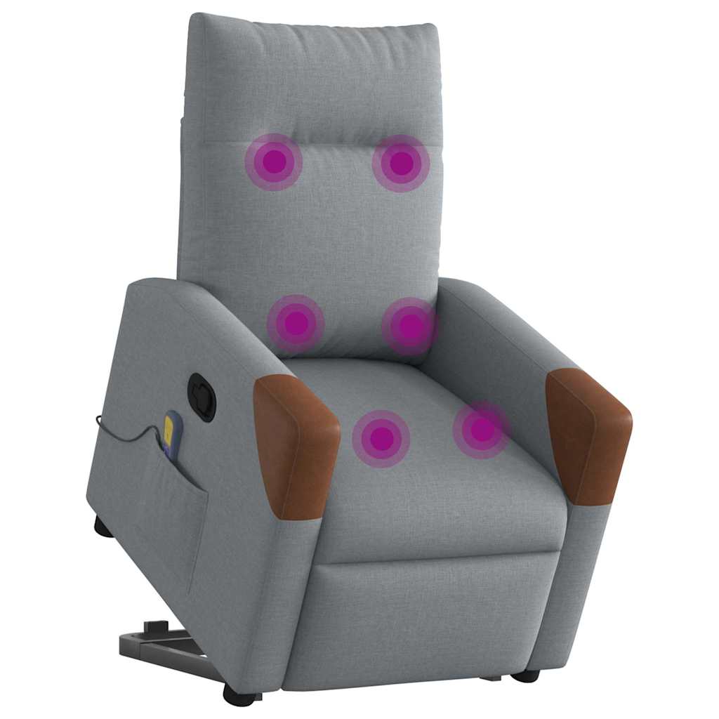 vidaXL Fotoliu de masaj rabatabil cu ridicare, gri deschis, textil vidaXL Fotoliu de masaj rabatabil cu ridicare, gri deschis, textil