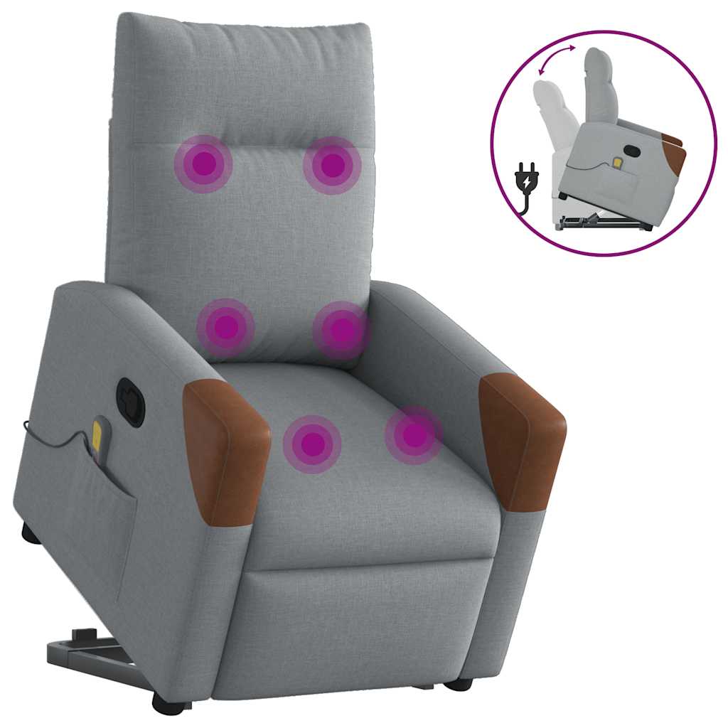 vidaXL Fotoliu de masaj rabatabil cu ridicare, gri deschis, textil vidaXL Fotoliu de masaj rabatabil cu ridicare, gri deschis, textil