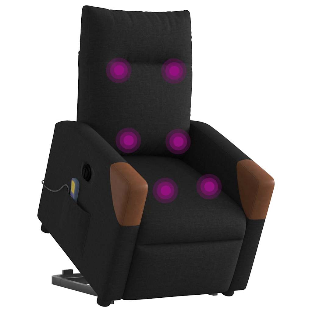 vidaXL Fotoliu electric de masaj rabatabil cu ridicare, negru, textil