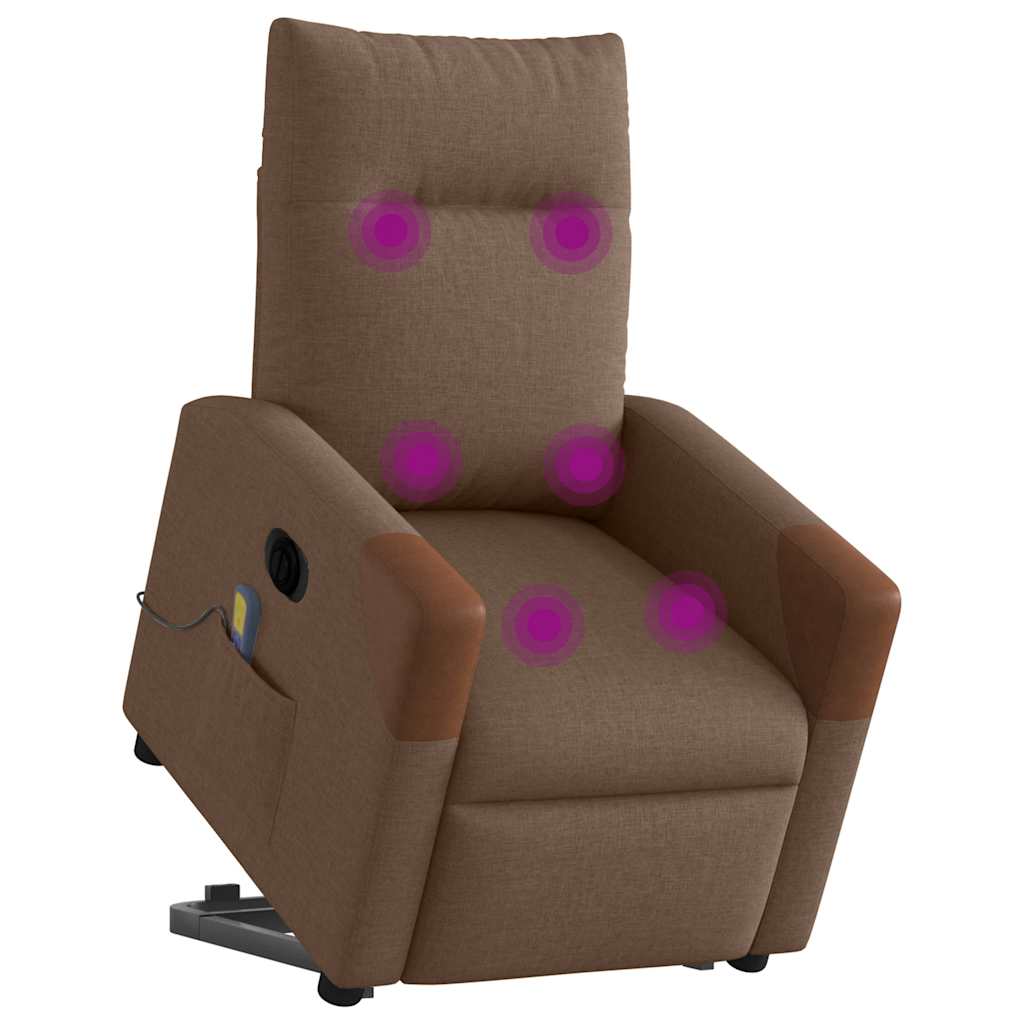 vidaXL Fotoliu electric de masaj rabatabil cu ridicare, maro, textil