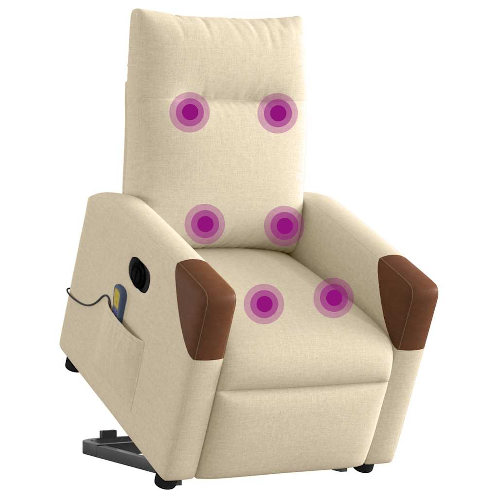 vidaXL Fotoliu electric de masaj rabatabil cu ridicare, crem, textil vidaXL Fotoliu electric de masaj rabatabil cu ridicare, crem, textil