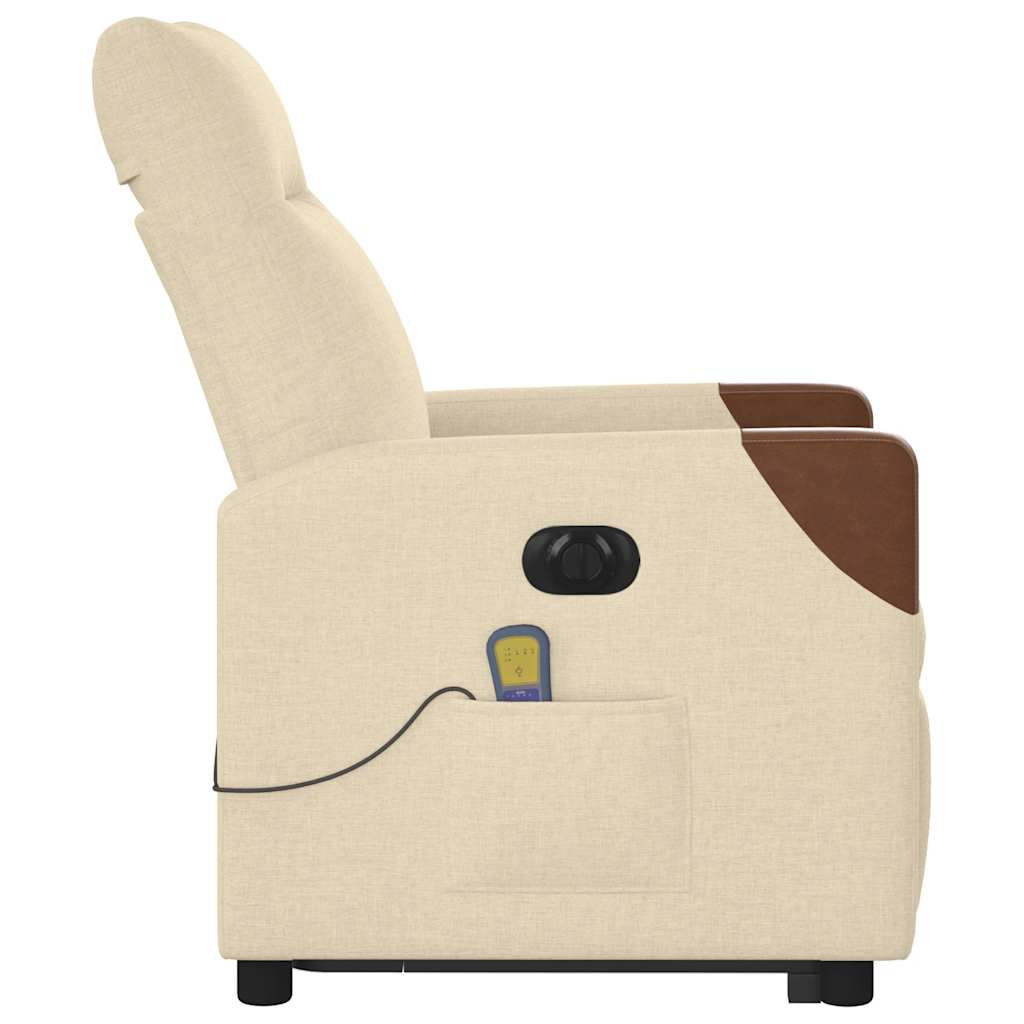 vidaXL Fotoliu electric de masaj rabatabil cu ridicare, crem, textil vidaXL Fotoliu electric de masaj rabatabil cu ridicare, crem, textil