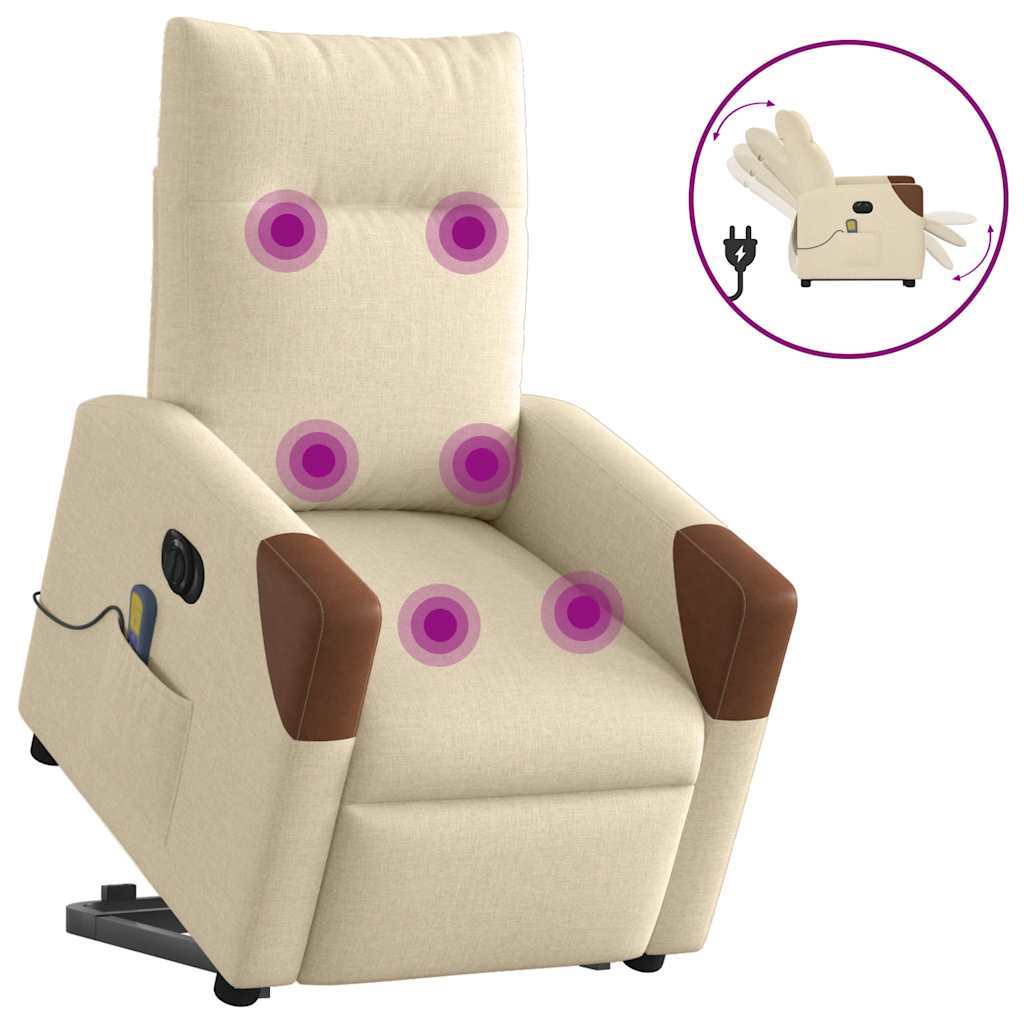 vidaXL Fotoliu electric de masaj rabatabil cu ridicare, crem, textil vidaXL Fotoliu electric de masaj rabatabil cu ridicare, crem, textil