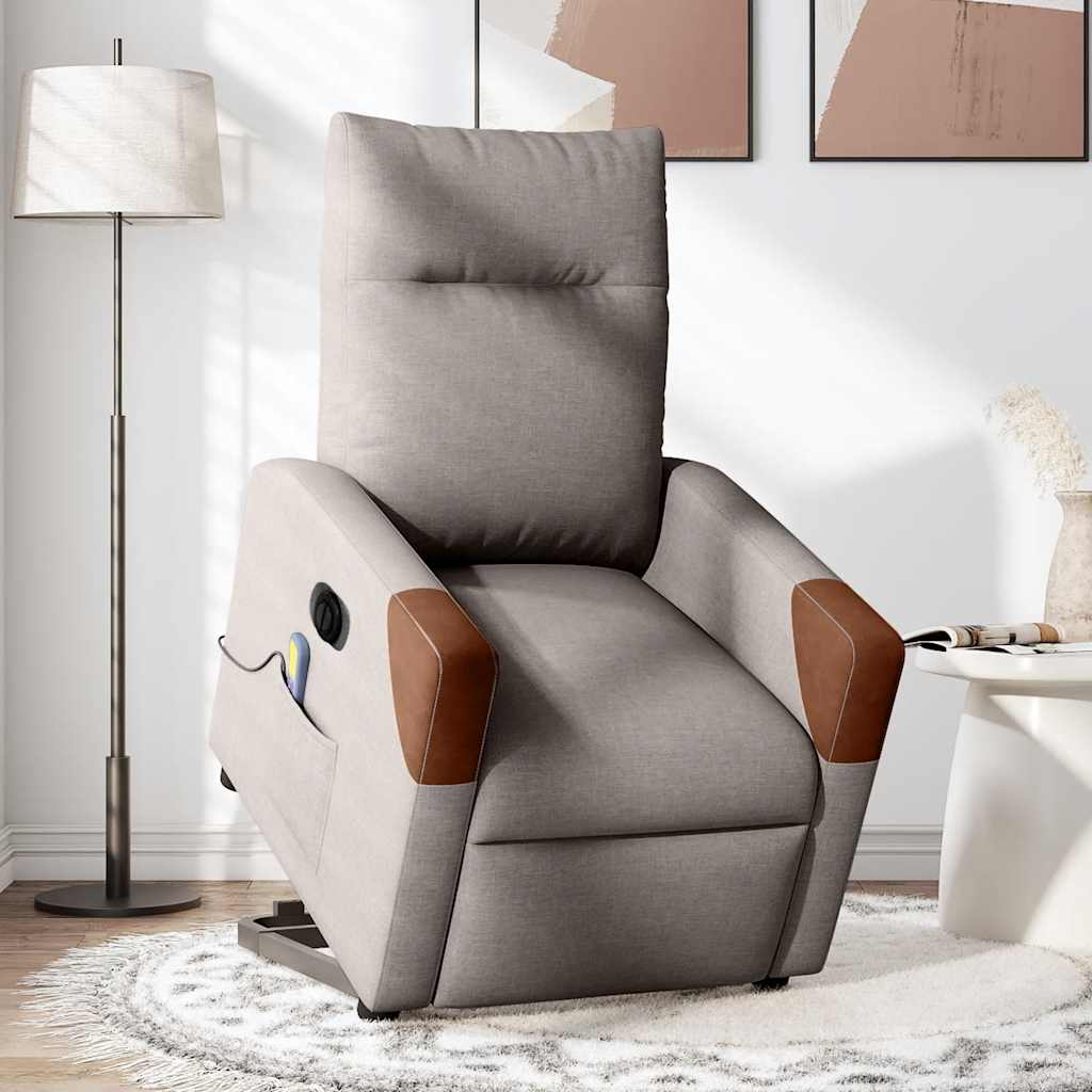 vidaXL Fotoliu electric masaj rabatabil cu ridicare, gri taupe, textil