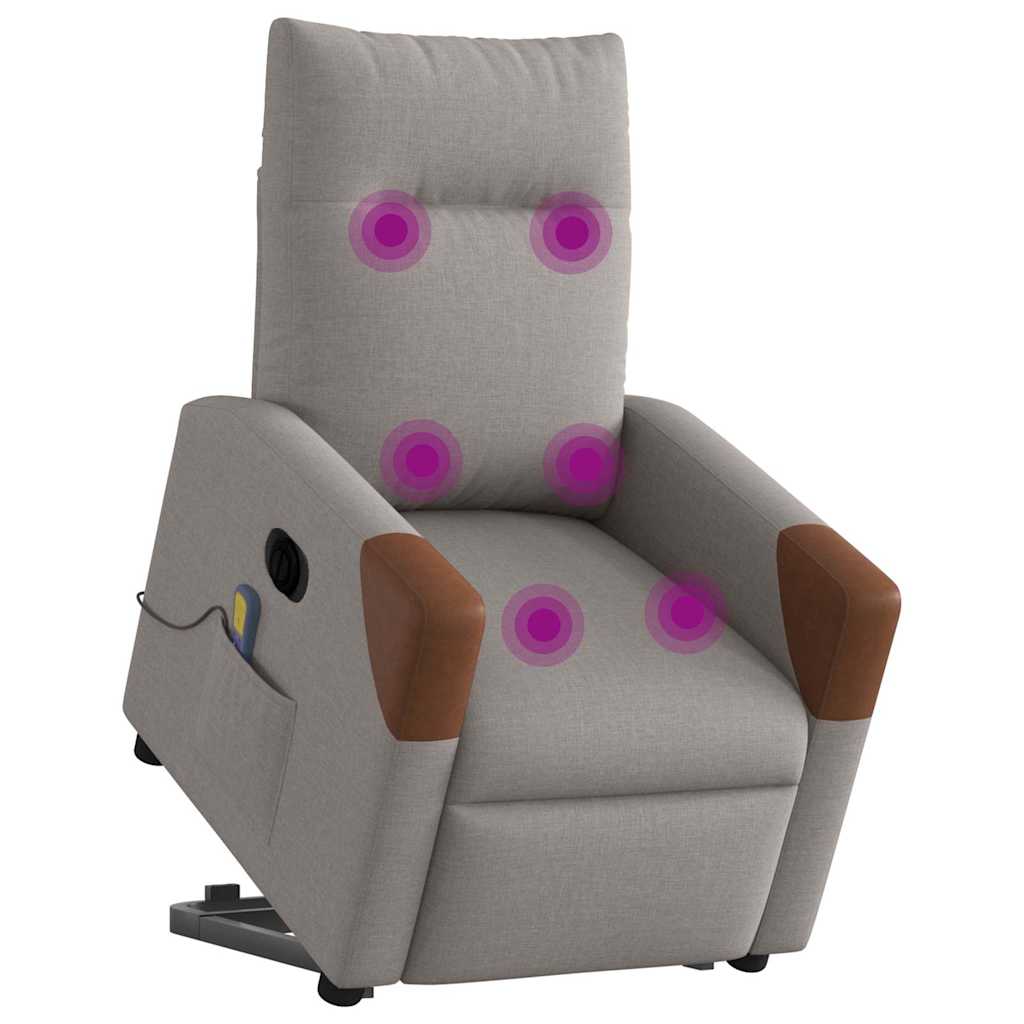 vidaXL Fotoliu electric masaj rabatabil cu ridicare, gri taupe, textil