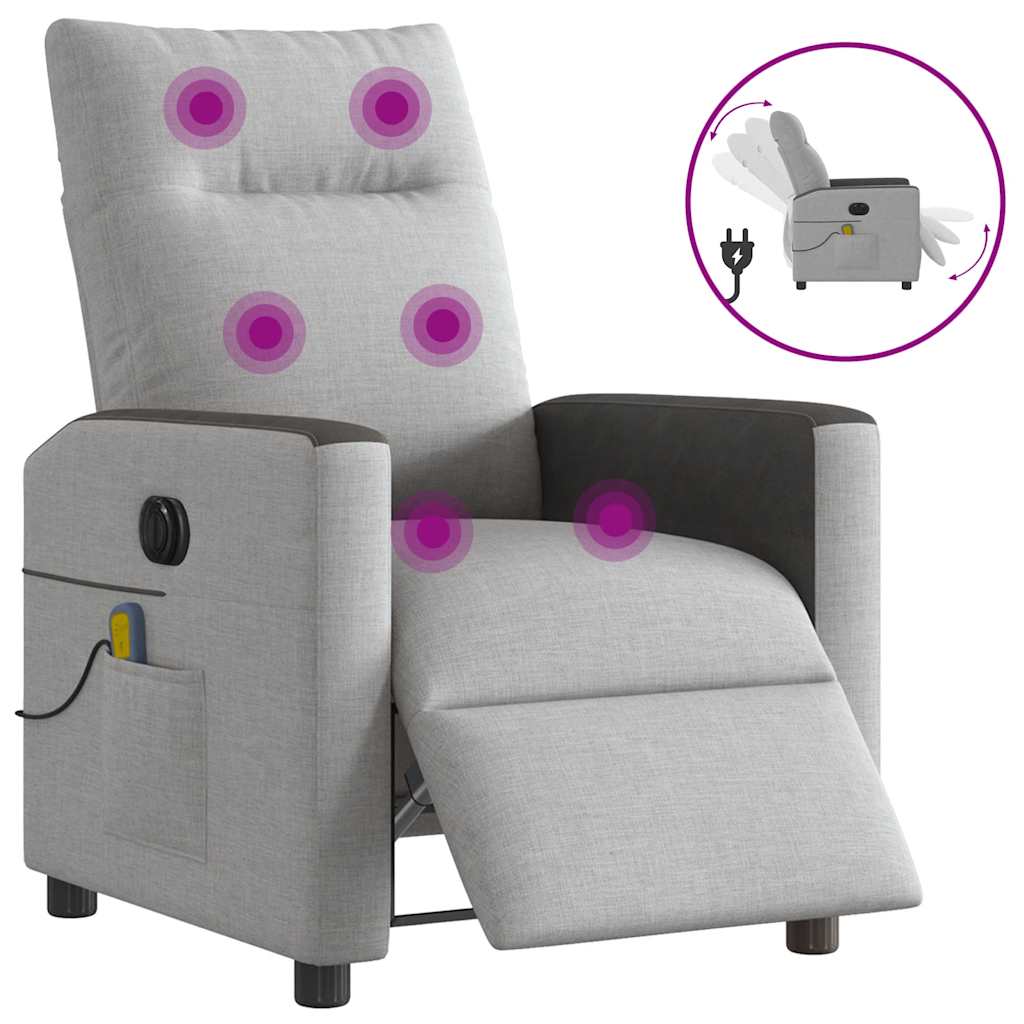 vidaXL Scaun reclinabil electric pentru masaj Cloud Grey Fabric vidaXL Scaun reclinabil electric pentru masaj Cloud Grey Fabric