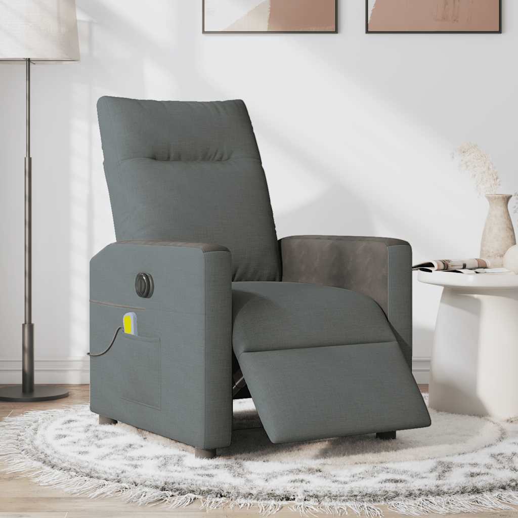vidaXL Fotoliu electric de masaj rabatabil, gri închis, textil