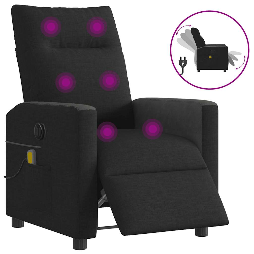 vidaXL Fotoliu electric de masaj rabatabil, negru, textil vidaXL Fotoliu electric de masaj rabatabil, negru, textil