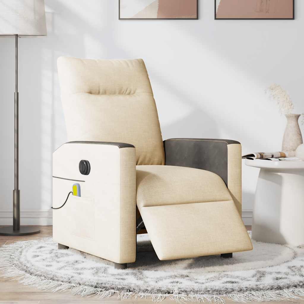vidaXL Fotoliu electric de masaj rabatabil, crem, textil