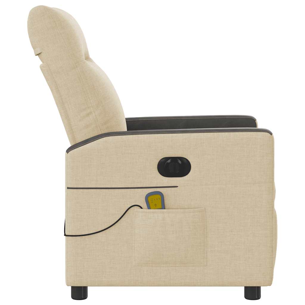 vidaXL Fotoliu electric de masaj rabatabil, crem, textil