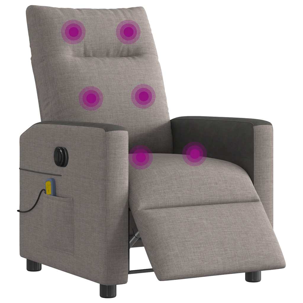 vidaXL Fotoliu electric de masaj rabatabil, gri taupe, textil