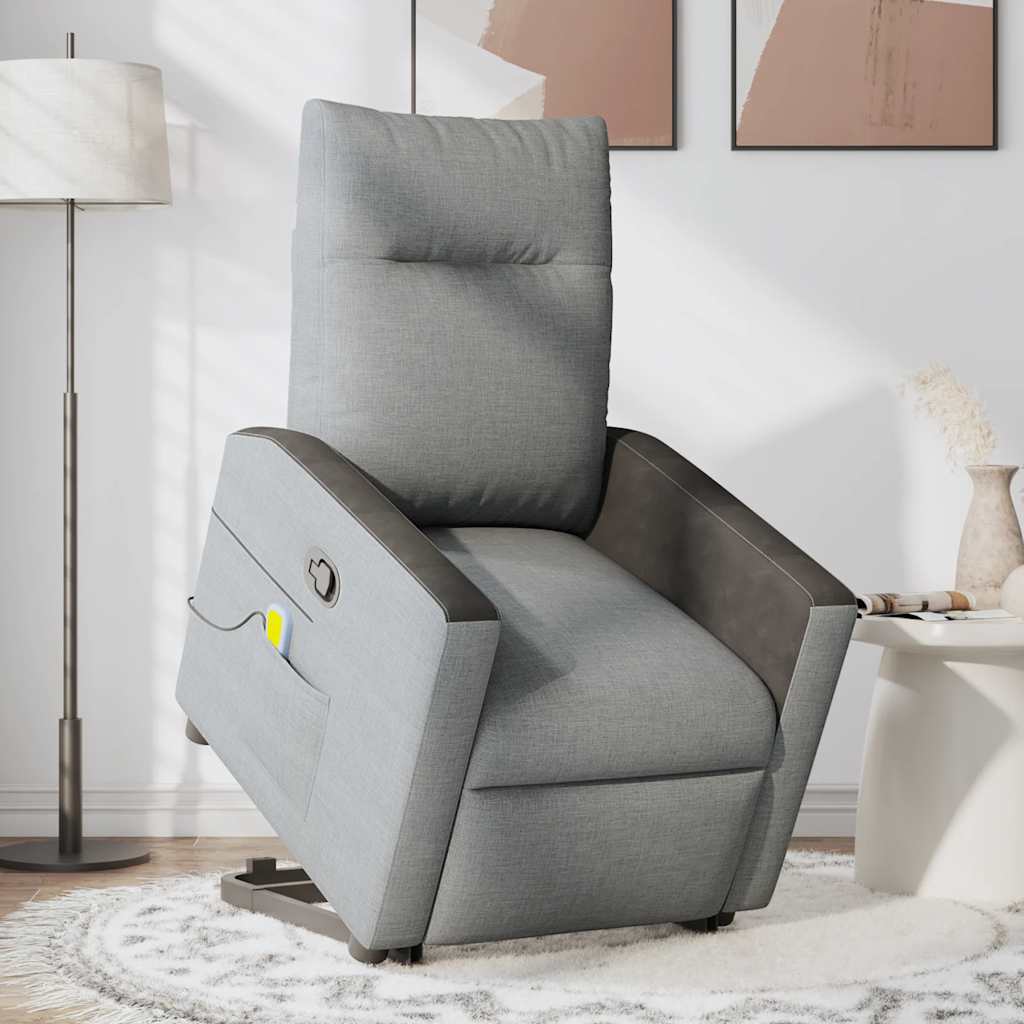 vidaXL Fotoliu de masaj rabatabil cu ridicare, gri deschis, textil vidaXL Fotoliu de masaj rabatabil cu ridicare, gri deschis, textil