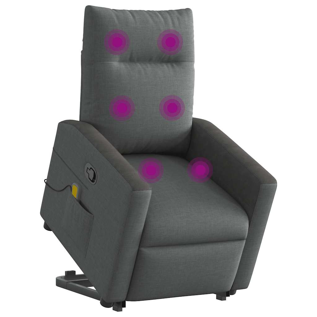 vidaXL Fotoliu de masaj rabatabil cu ridicare, gri închis, textil vidaXL Fotoliu de masaj rabatabil cu ridicare, gri închis, textil