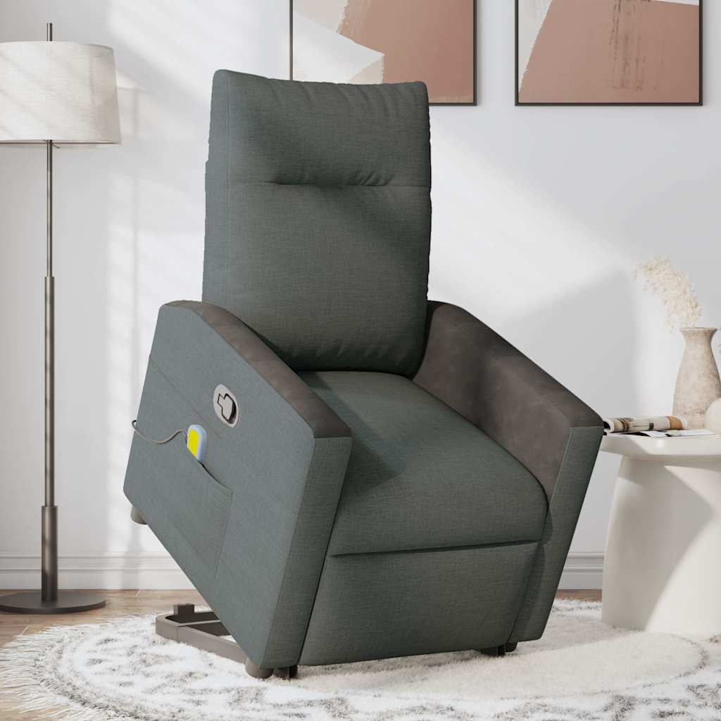 vidaXL Fotoliu de masaj rabatabil cu ridicare, gri închis, textil vidaXL Fotoliu de masaj rabatabil cu ridicare, gri închis, textil