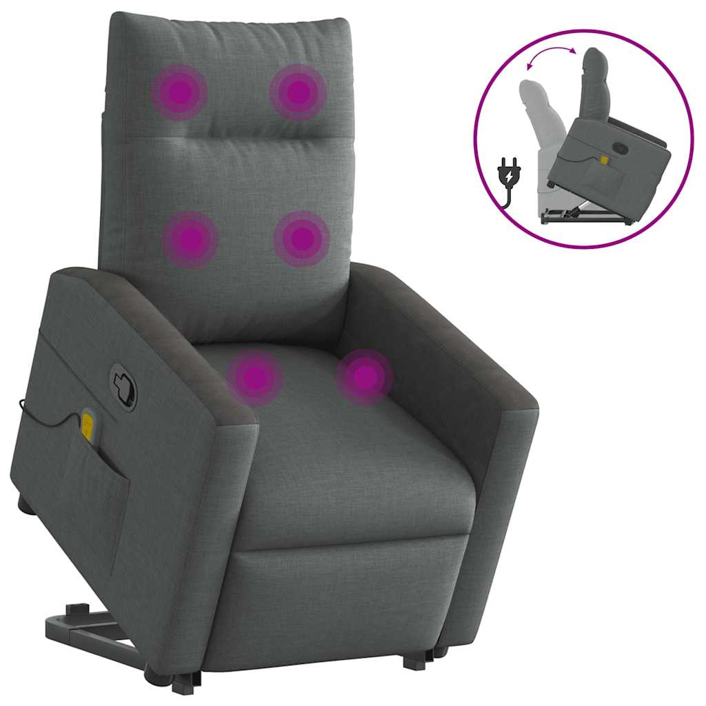 vidaXL Fotoliu de masaj rabatabil cu ridicare, gri închis, textil vidaXL Fotoliu de masaj rabatabil cu ridicare, gri închis, textil