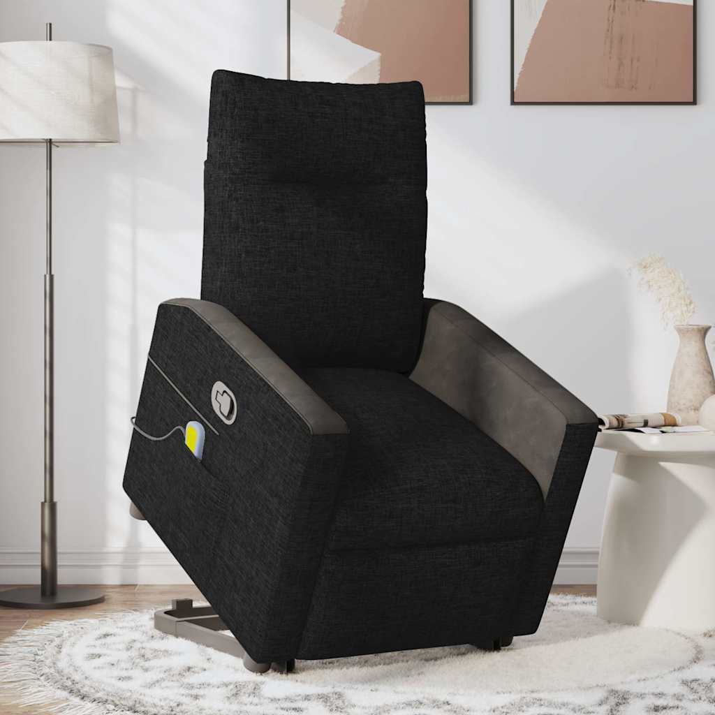 vidaXL Fotoliu rabatabil de masaj, cu ridicare, negru, material textil
