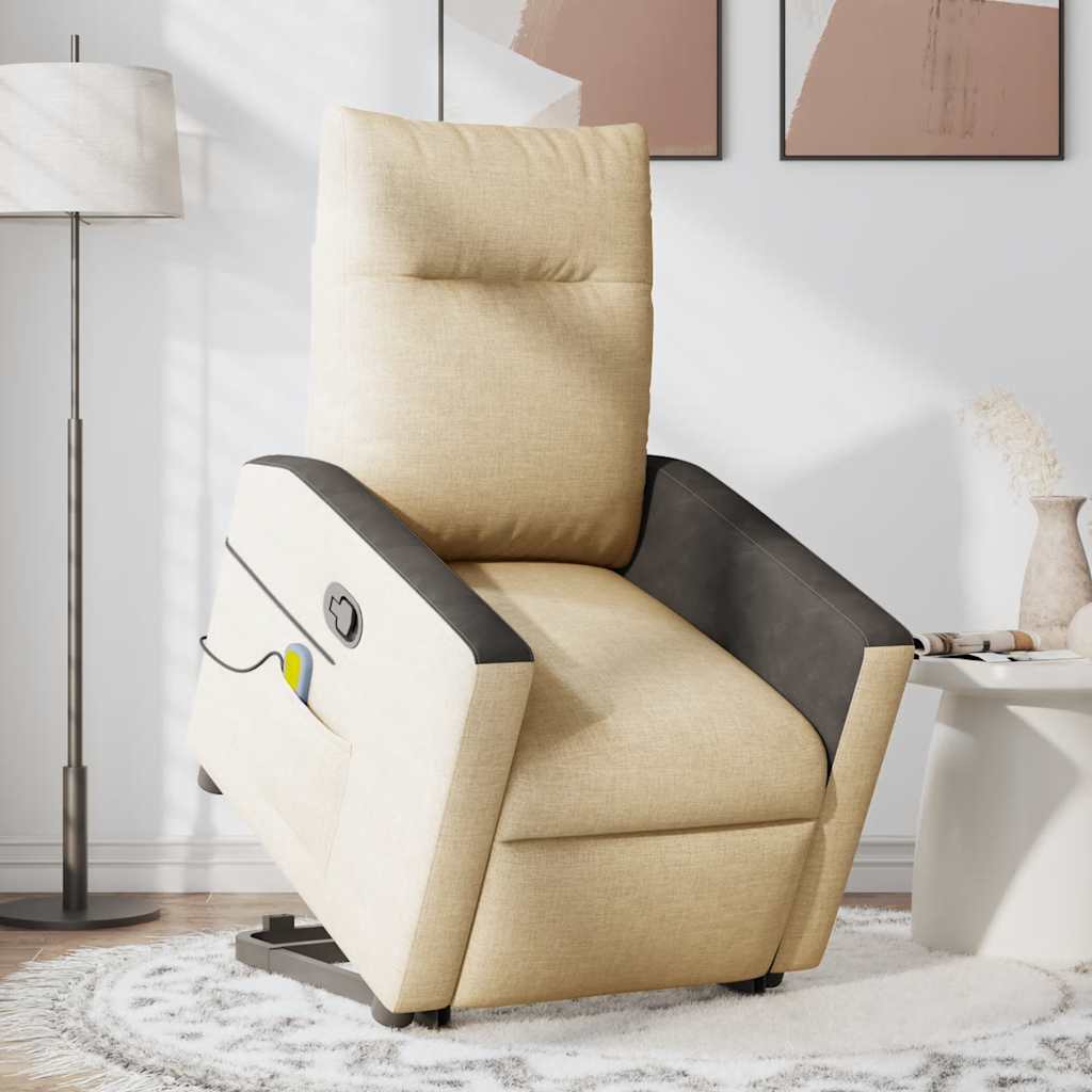 vidaXL Fotoliu masaj rabatabil cu ridicare, crem, material textil