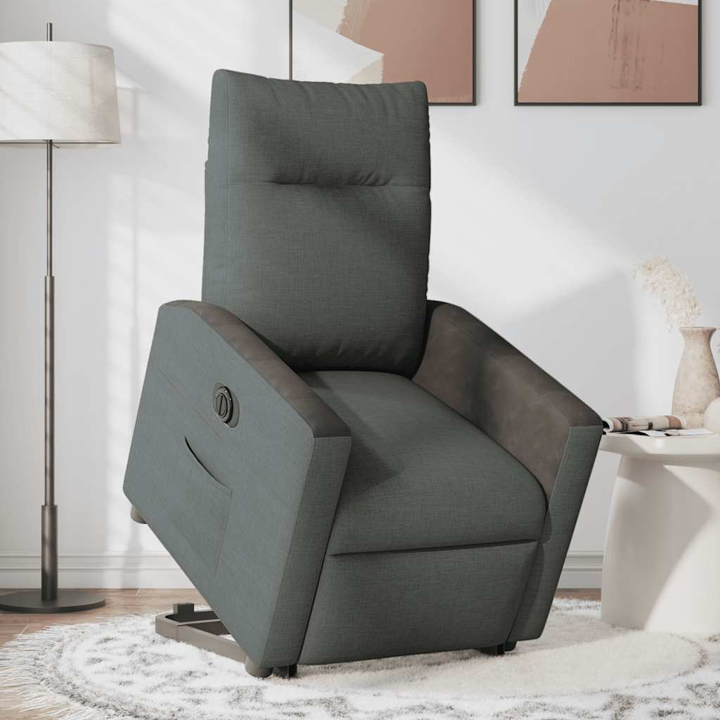 vidaXL Fotoliu electric rabatabil cu ridicare, gri închis, textil