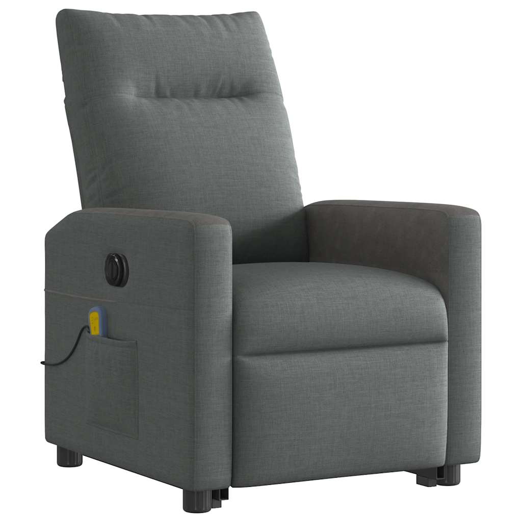 vidaXL Fotoliu electric masaj rabatabil cu ridicare, gri închis textil