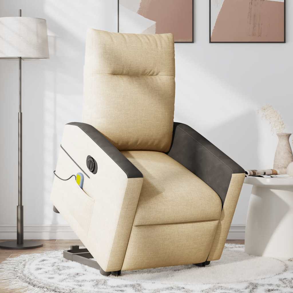 vidaXL Fotoliu electric de masaj rabatabil cu ridicare, crem, textil vidaXL Fotoliu electric de masaj rabatabil cu ridicare, crem, textil