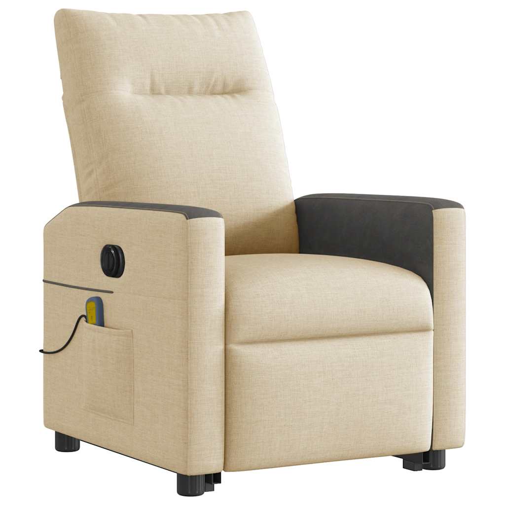 vidaXL Fotoliu electric de masaj rabatabil cu ridicare, crem, textil vidaXL Fotoliu electric de masaj rabatabil cu ridicare, crem, textil