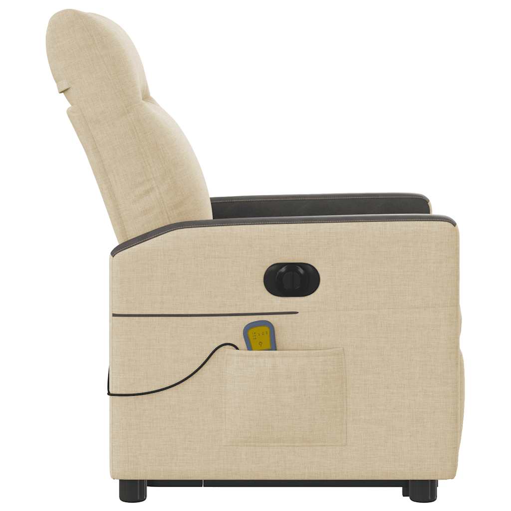 vidaXL Fotoliu electric de masaj rabatabil cu ridicare, crem, textil vidaXL Fotoliu electric de masaj rabatabil cu ridicare, crem, textil