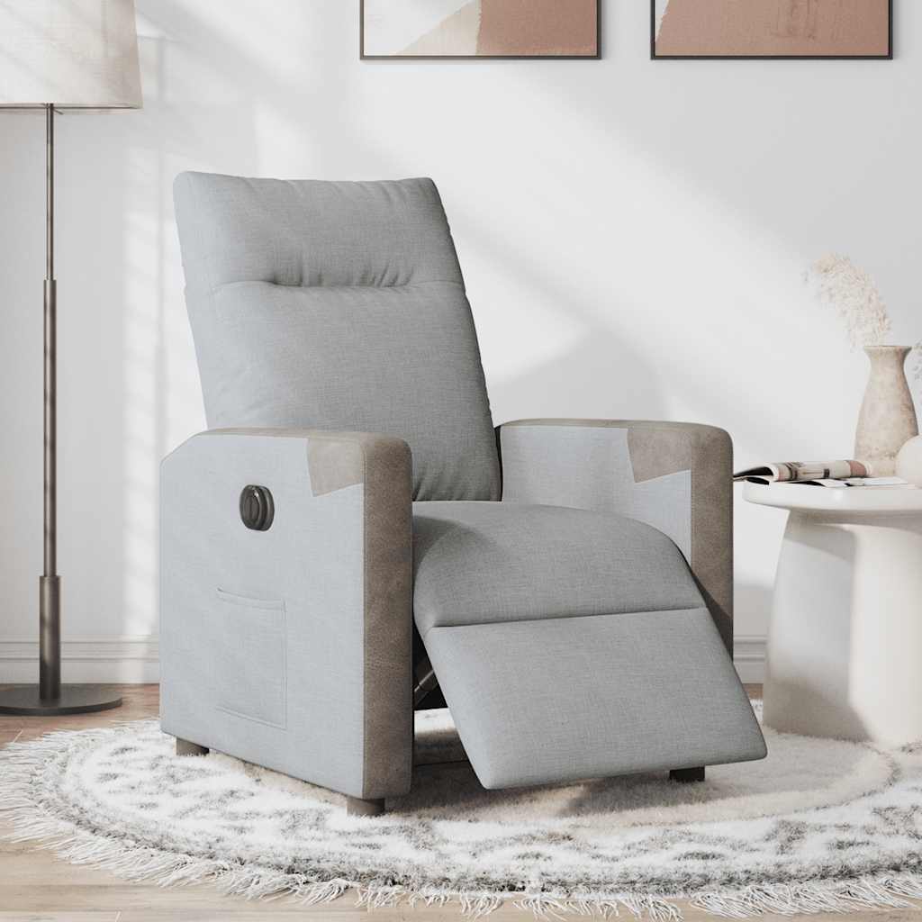 vidaXL Fotoliu rabatabil electric, gri deschis, textil