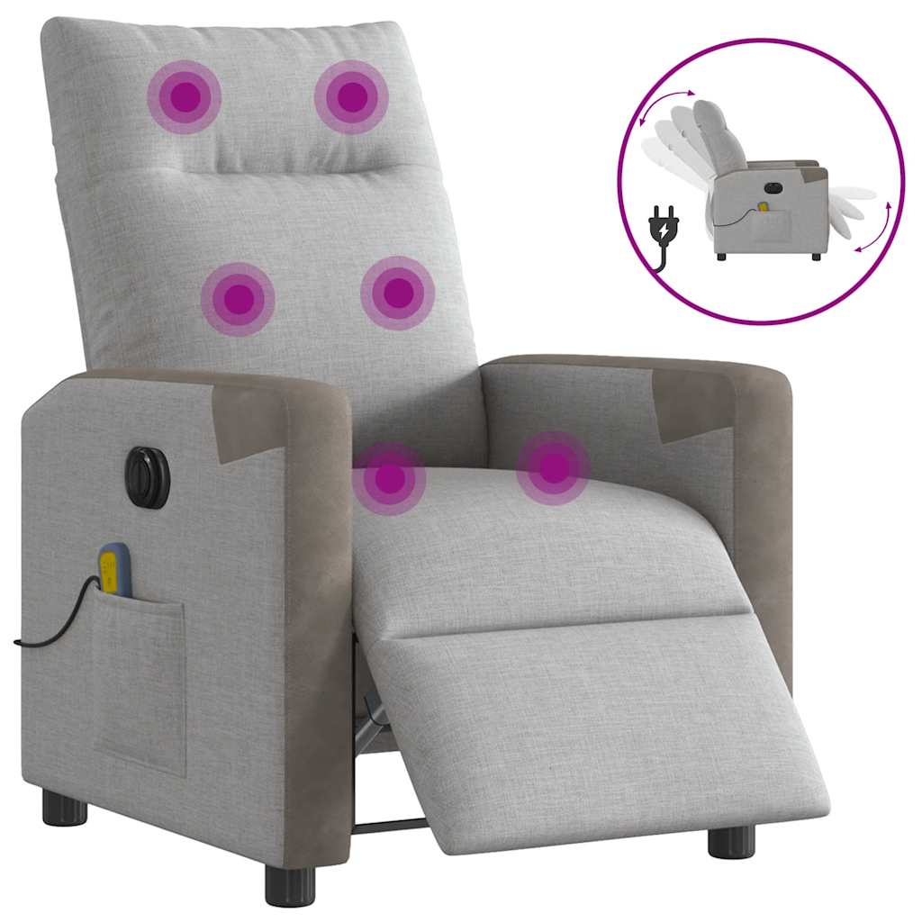 vidaXL Scaun reclinabil electric pentru masaj Cloud Grey Fabric vidaXL Scaun reclinabil electric pentru masaj Cloud Grey Fabric