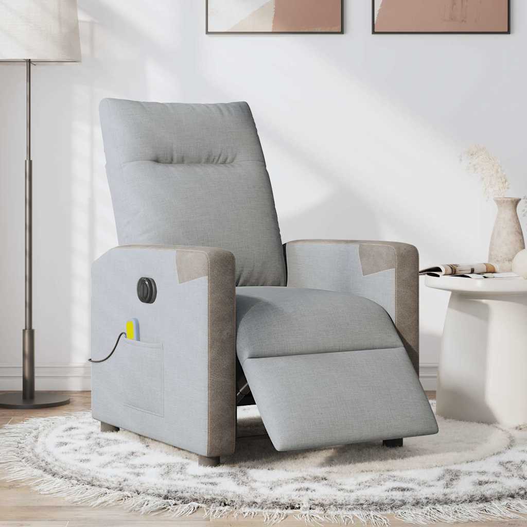 vidaXL Fotoliu electric de masaj rabatabil, gri deschis, microfibră