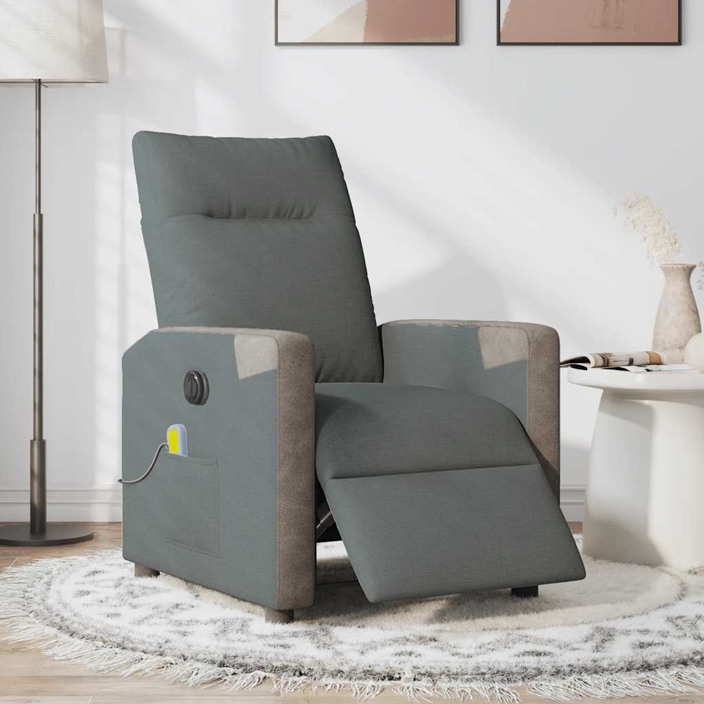 vidaXL Fotoliu electric de masaj rabatabil, gri închis, textil