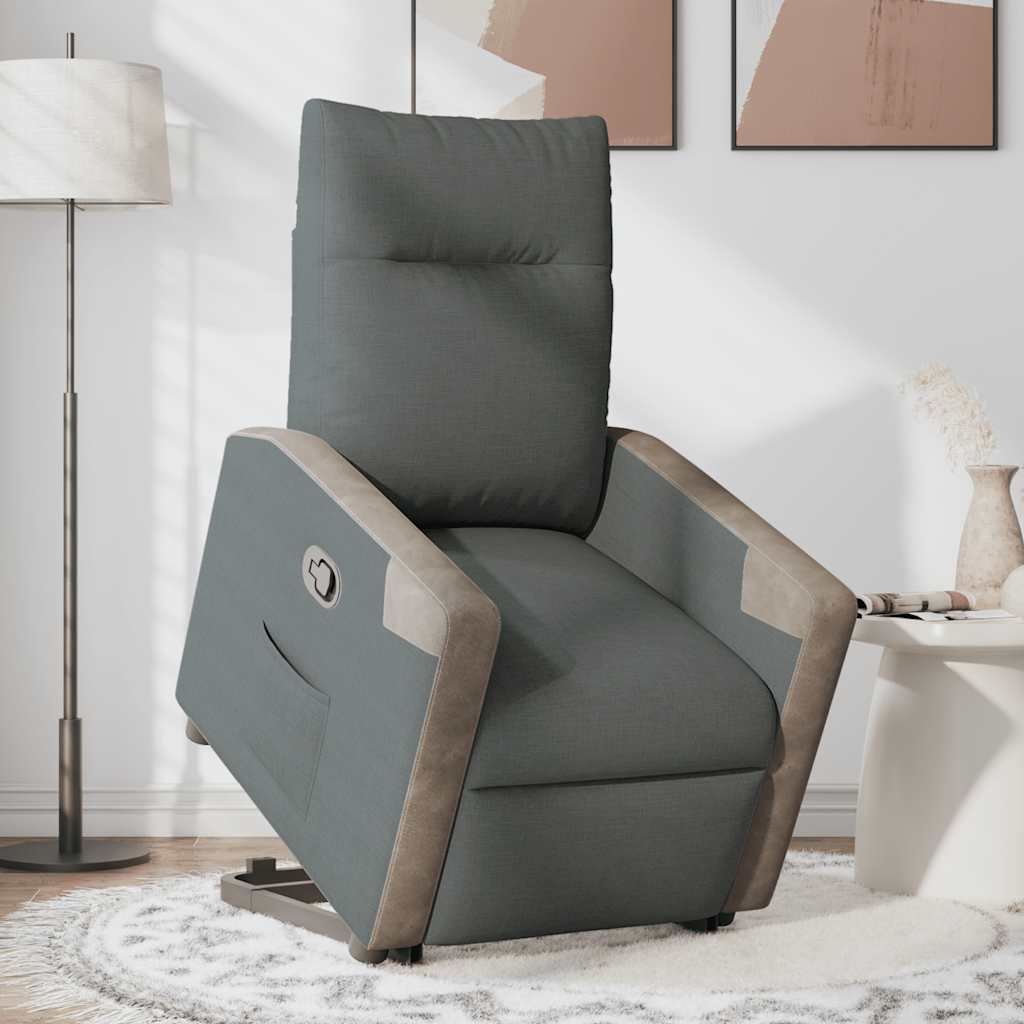 vidaXL Fotoliu rabatabil cu ridicare pe verticală, gri închis, textil vidaXL Fotoliu rabatabil cu ridicare pe verticală, gri închis, textil