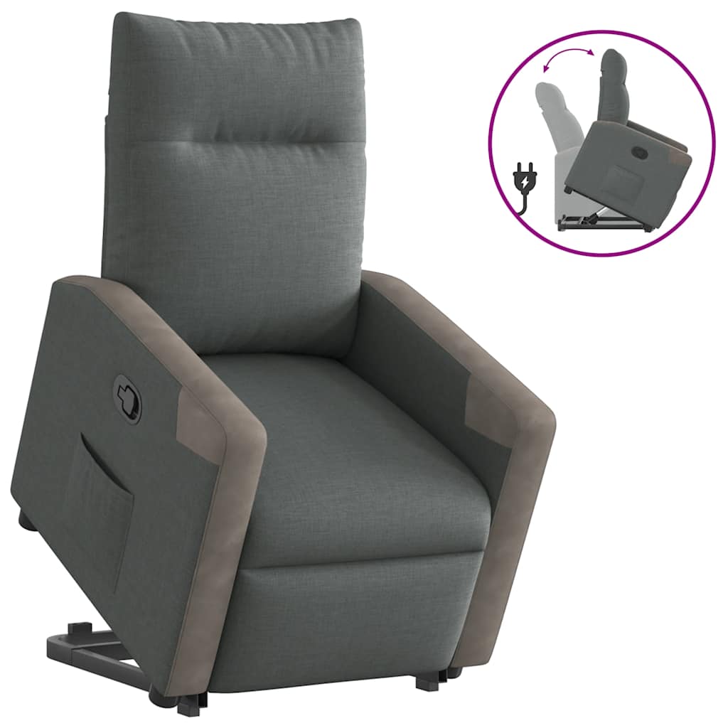 vidaXL Fotoliu rabatabil cu ridicare pe verticală, gri închis, textil vidaXL Fotoliu rabatabil cu ridicare pe verticală, gri închis, textil