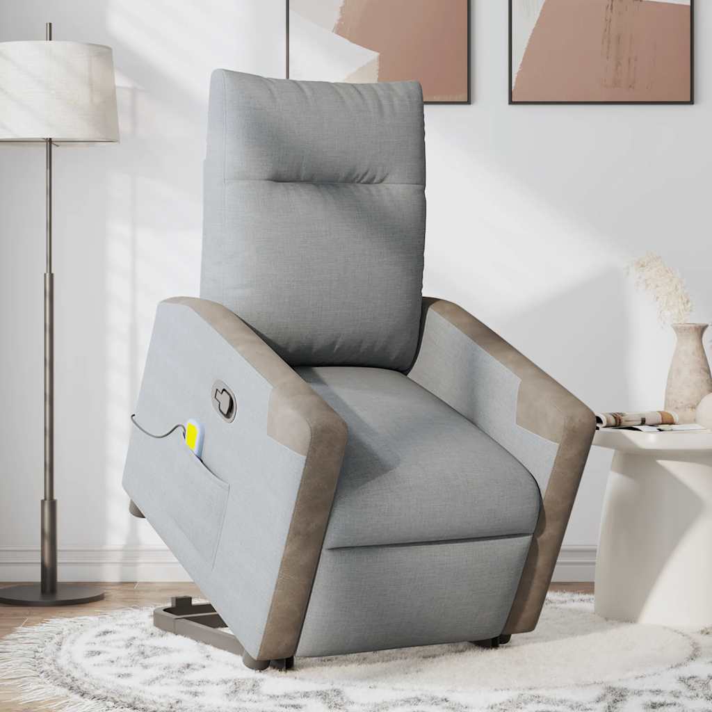 vidaXL Fotoliu de masaj rabatabil cu ridicare, gri deschis, textil vidaXL Fotoliu de masaj rabatabil cu ridicare, gri deschis, textil