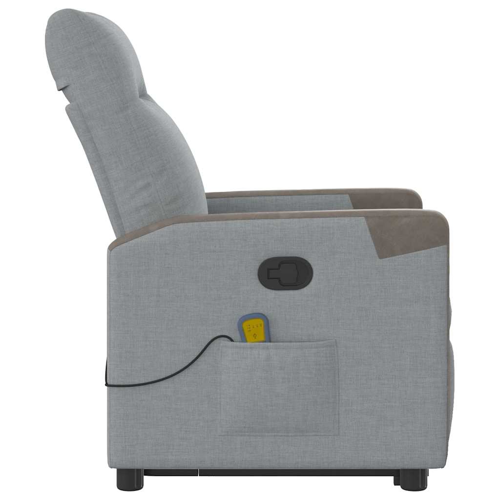 vidaXL Fotoliu de masaj rabatabil cu ridicare, gri deschis, textil vidaXL Fotoliu de masaj rabatabil cu ridicare, gri deschis, textil