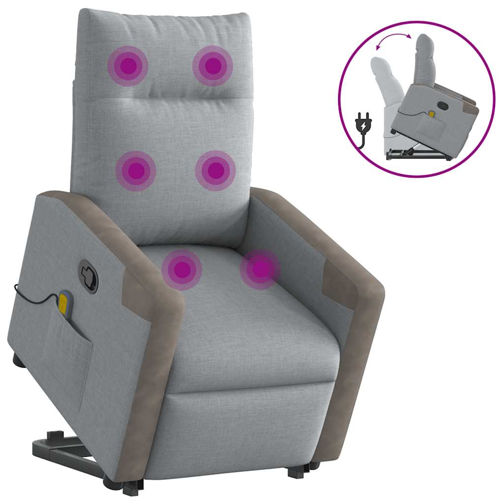 vidaXL Fotoliu de masaj rabatabil cu ridicare, gri deschis, textil vidaXL Fotoliu de masaj rabatabil cu ridicare, gri deschis, textil