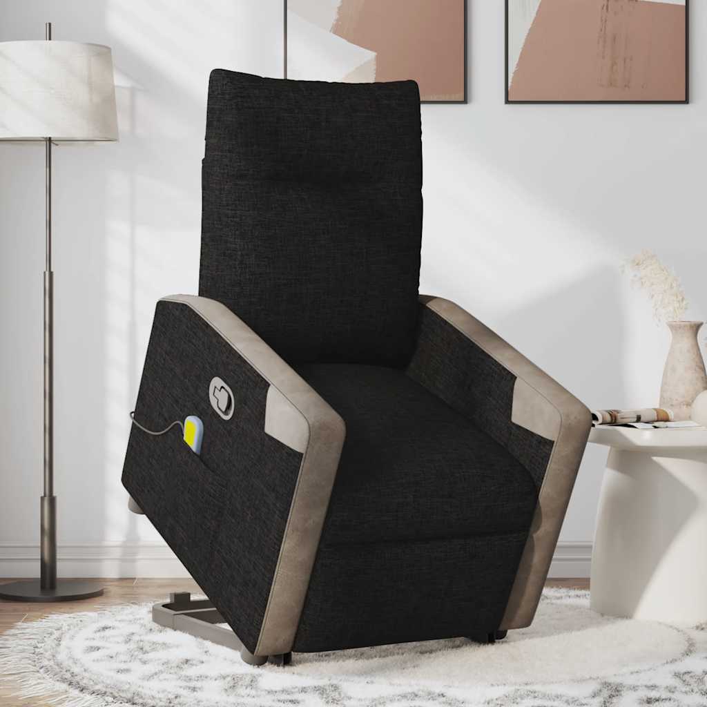 vidaXL Fotoliu rabatabil de masaj, cu ridicare, negru, material textil