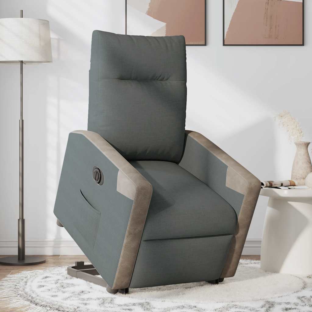 vidaXL Fotoliu electric rabatabil cu ridicare, gri închis, textil