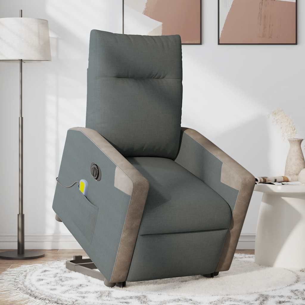 vidaXL Fotoliu electric masaj rabatabil cu ridicare, gri închis textil
