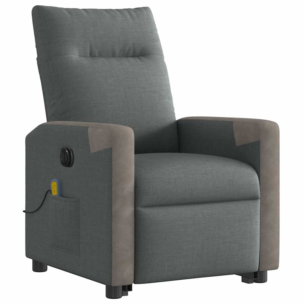 vidaXL Fotoliu electric masaj rabatabil cu ridicare, gri închis textil