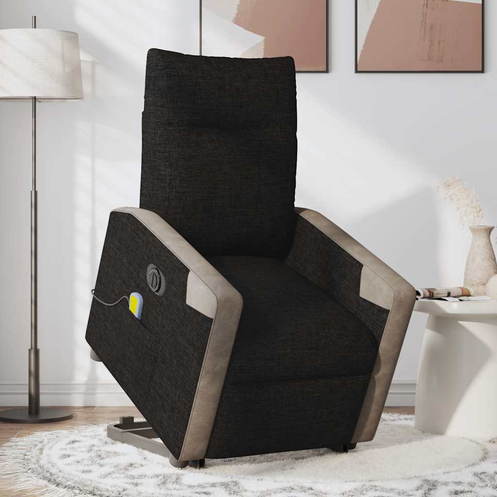 vidaXL Fotoliu electric de masaj rabatabil cu ridicare, negru, textil