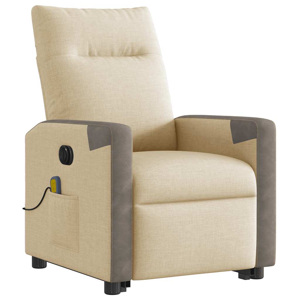 vidaXL Fotoliu electric de masaj rabatabil cu ridicare, crem, textil vidaXL Fotoliu electric de masaj rabatabil cu ridicare, crem, textil