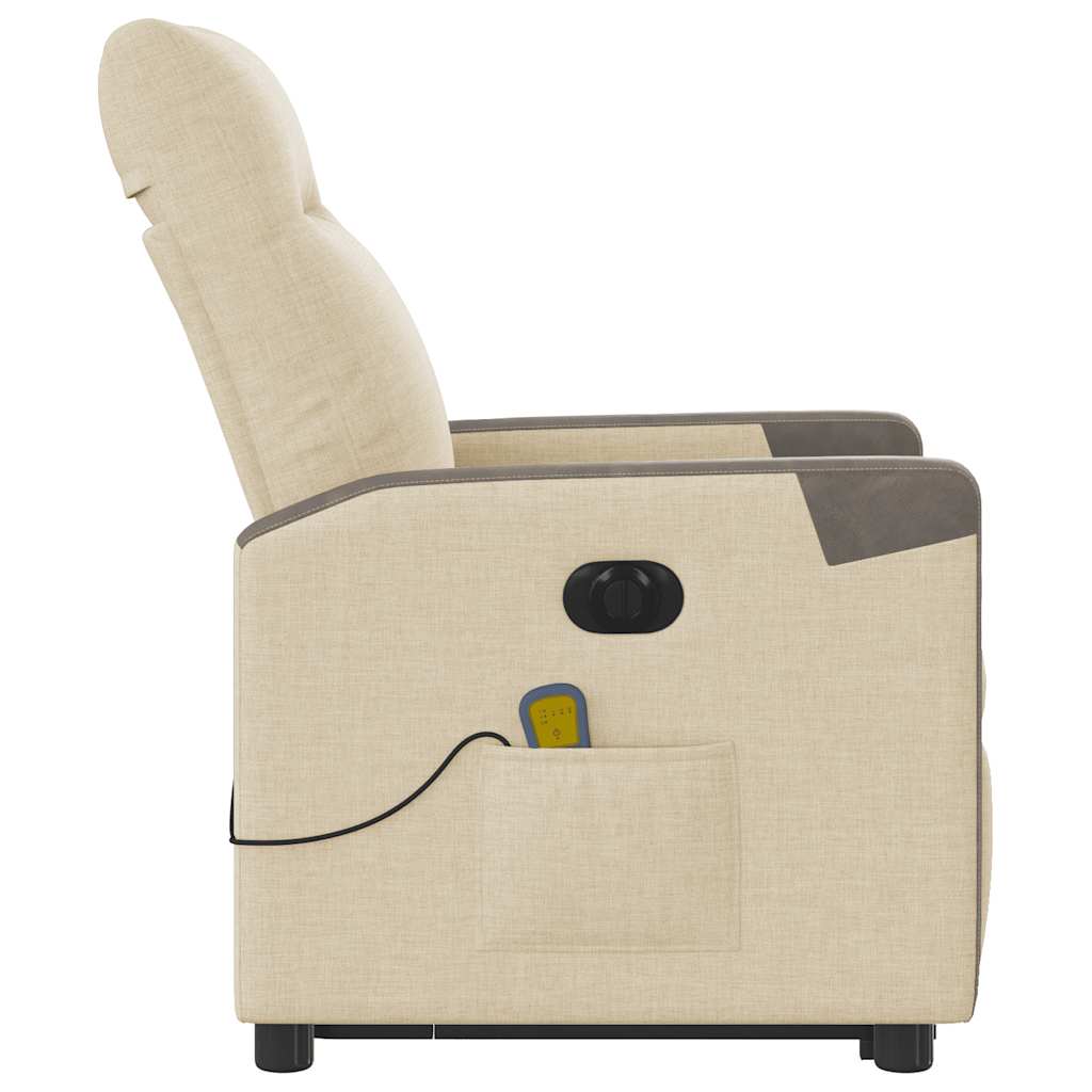 vidaXL Fotoliu electric de masaj rabatabil cu ridicare, crem, textil vidaXL Fotoliu electric de masaj rabatabil cu ridicare, crem, textil